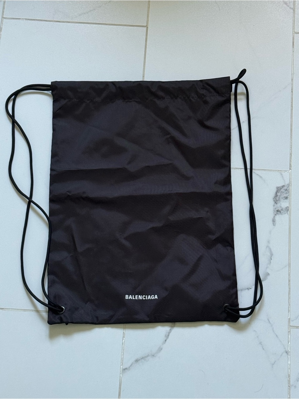 Balenciaga Black Logo Drawstring Backpack